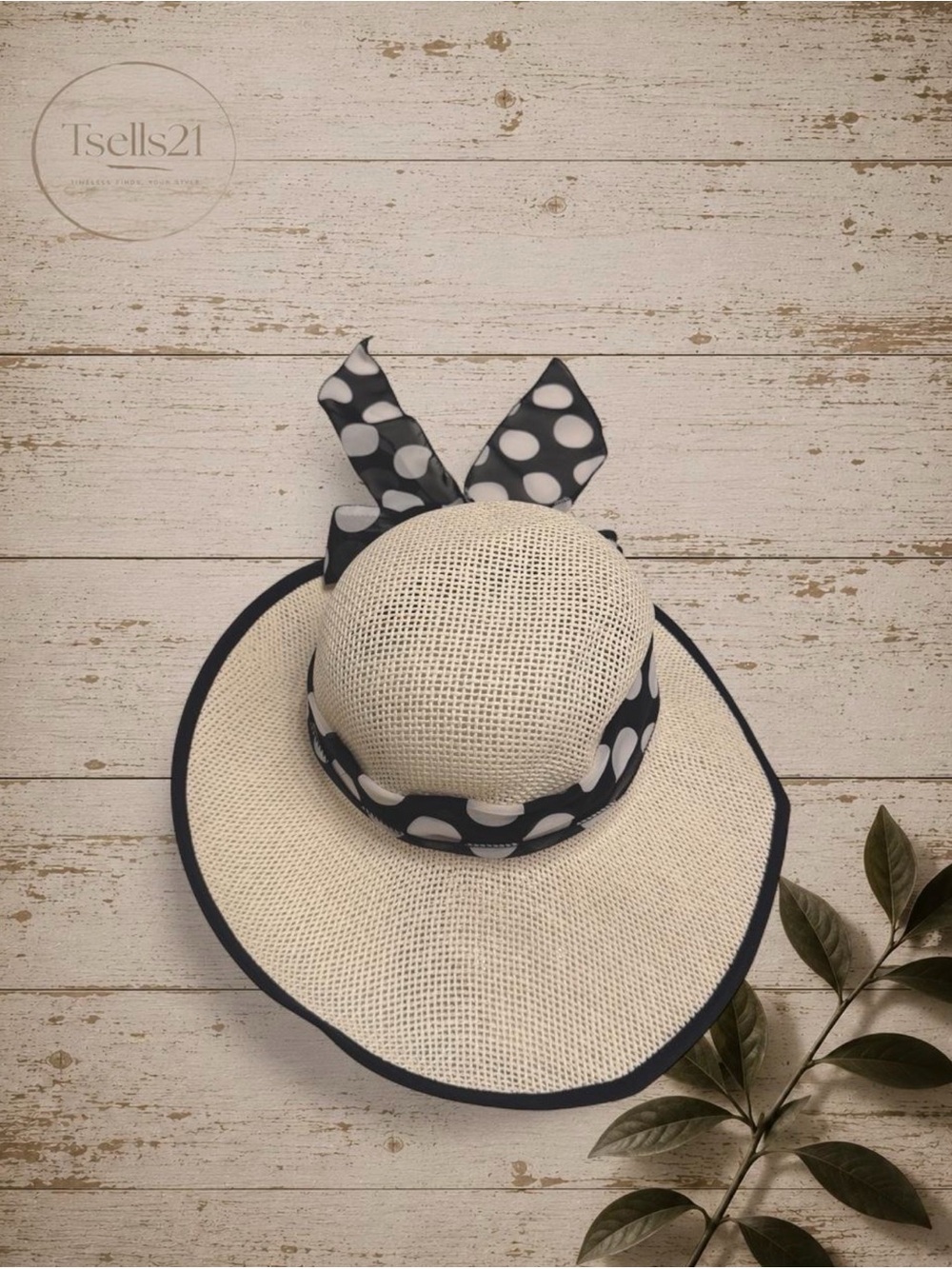 Rima Beach World Wide Brim Straw Sun Hat w/ Polka Dot Bow